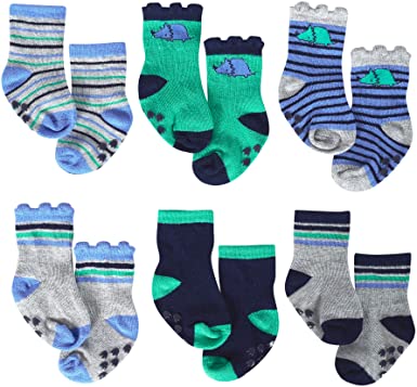 ORGANIC 6PK SOCKS DINO 0-6