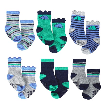 ORGANIC 6PK SOCKS DINO 0-6