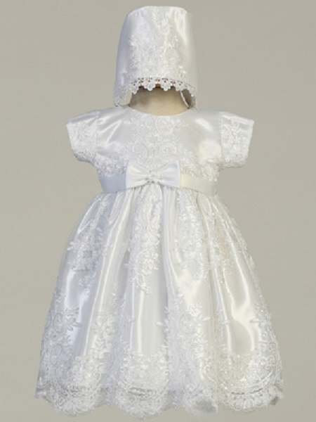 Corded & Embroidered Dress-Wht