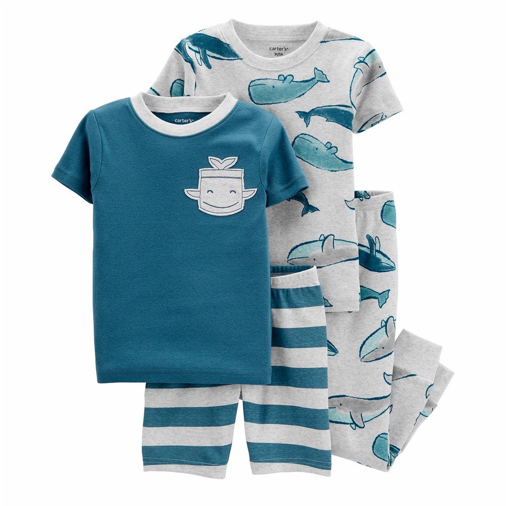 4PC WHALE SNUG FIT PJ'S