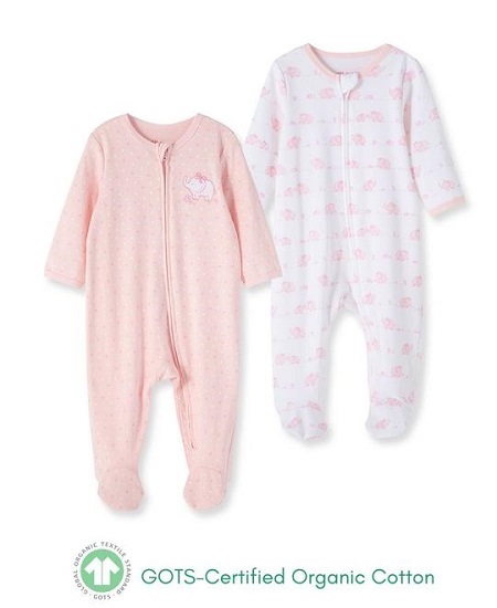 Elephant 2pk Footie Pink
