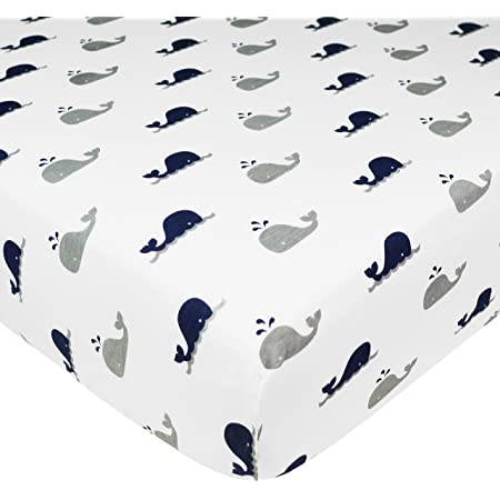 Crib Sheet-Nvy/Gry Whale