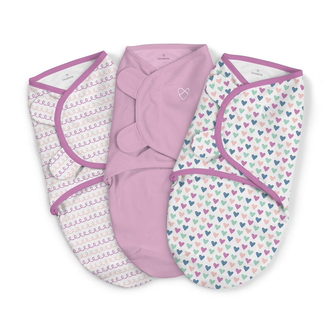 SWADDLE ME 3PK HEARTS & HOOPS SM