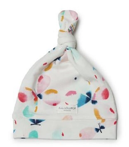 TOP KNOT BEANIE BUTTERFLY 6-12M
