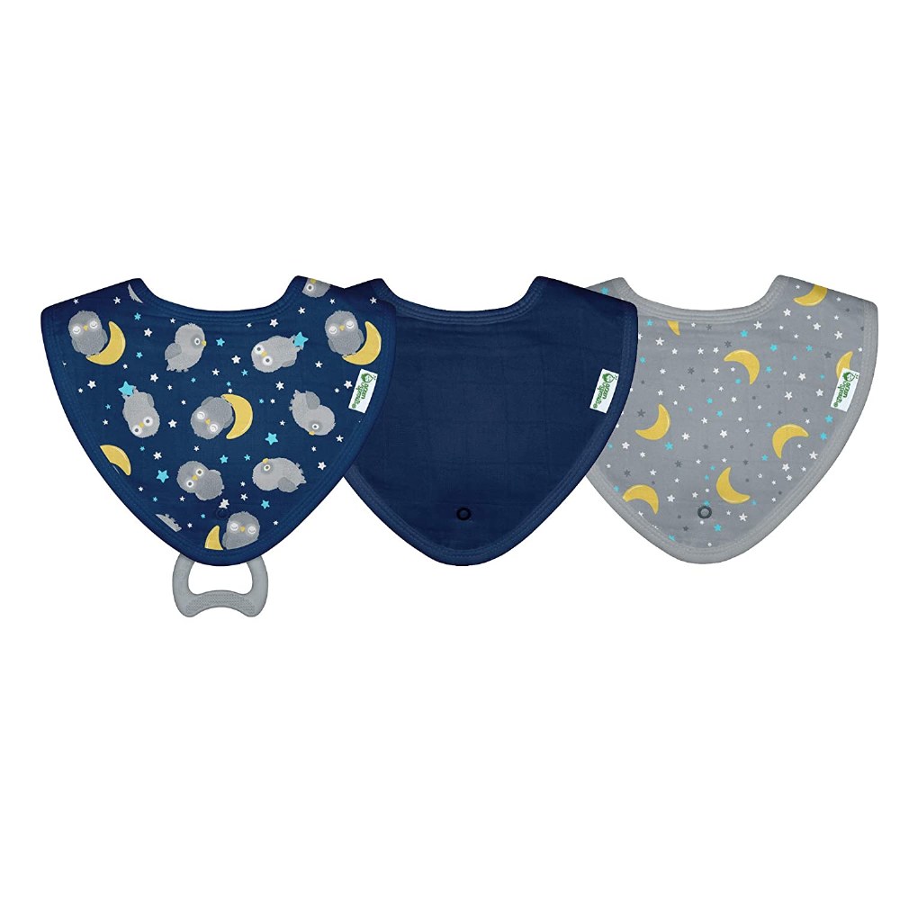 3PK MUSLIN BIBS OWL 0-12m
