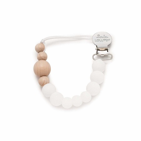 SILICONE & WOOD PACI CLIP WHITE