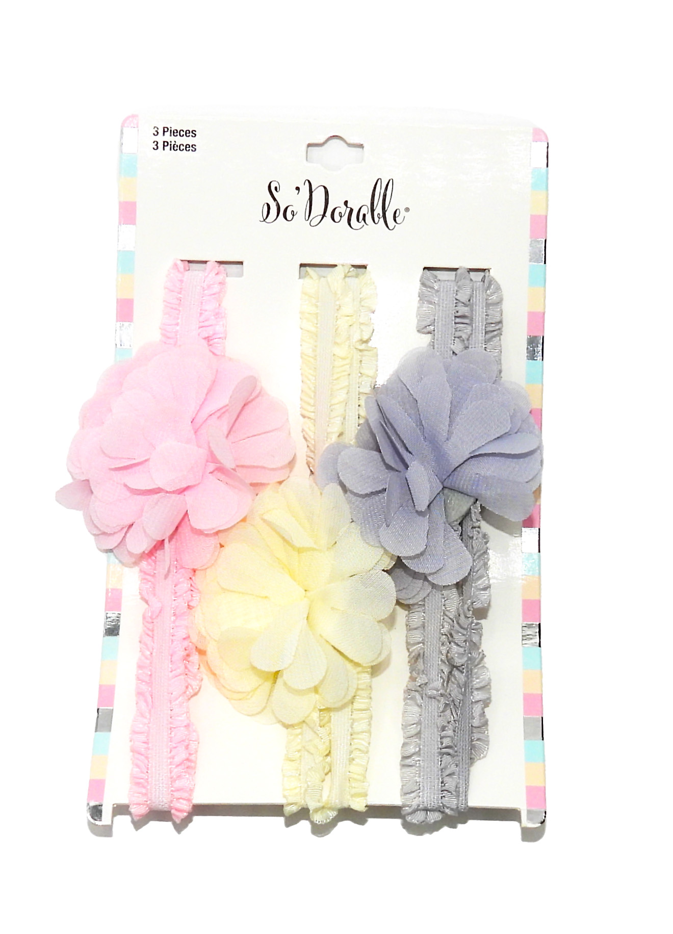 3pk Headband Grey/Ivory/Pink