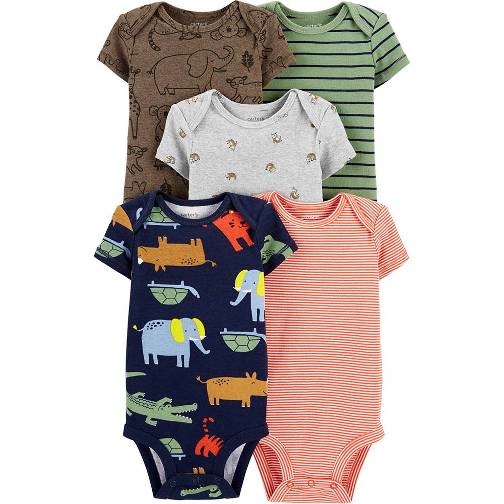 CARTERS SAFARI 5PK ONESIES