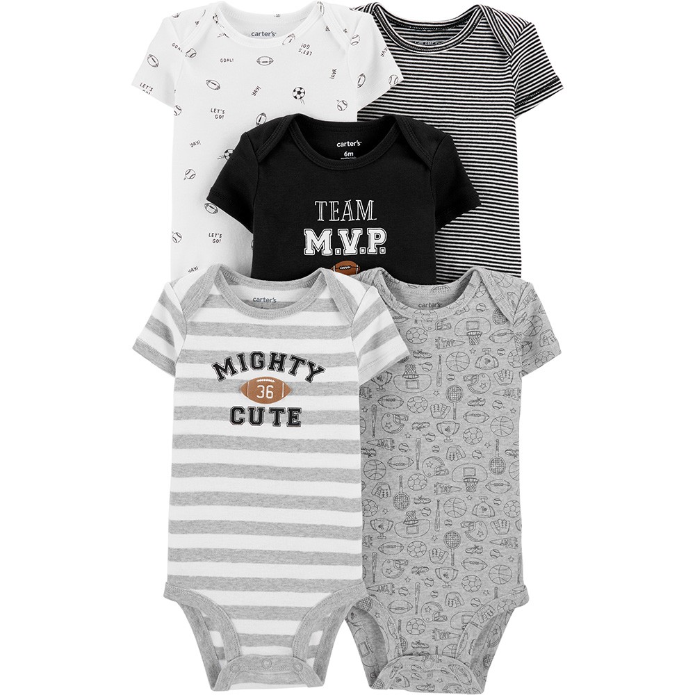 CARTERS 5PK ONESIES MIGHTY CUTE