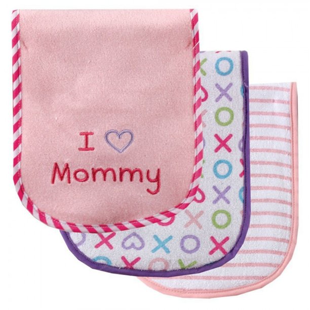 I Love Burp Cloth 3Pk  Pink Mom