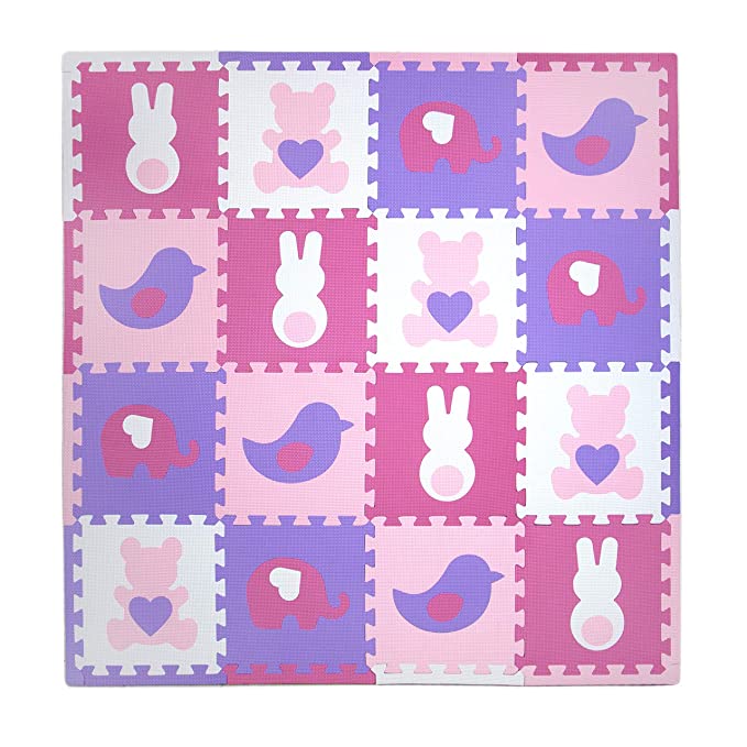 Teddy Pink/Purple 16pc Play Mat