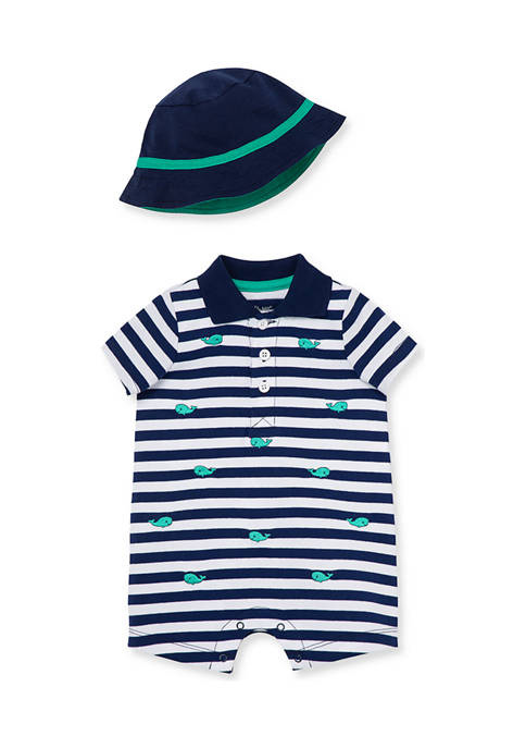 Whale Romper & Hat  Navy