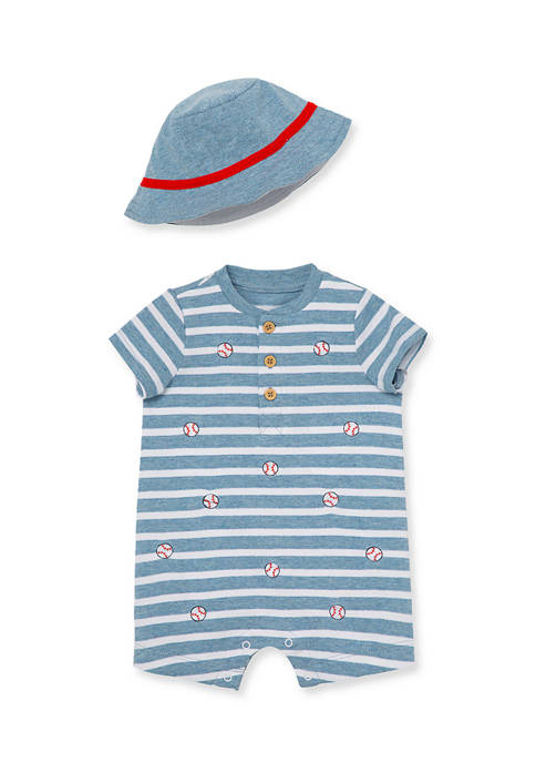 Baseball Romper & Hat  Blue