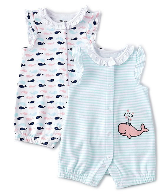 Whales 2pk Rompers  Aqua