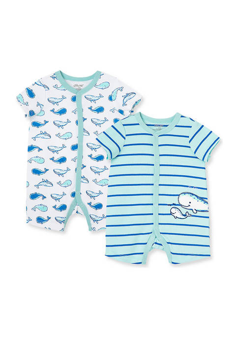 Whales 2pk Rompers  Blue