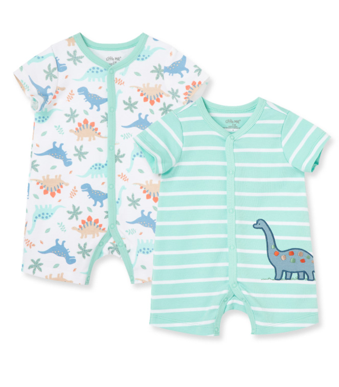 Dino 2pk Rompers  Green