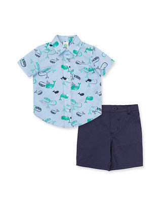 Whale Woven Short Set  Navy