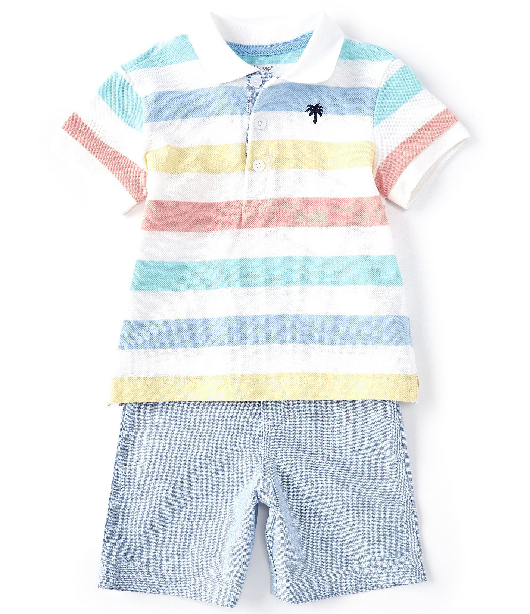 Stripe Polo Short Set  Blue