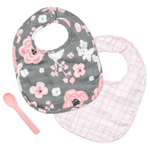 MUSLIN BIB SETS CHARCOAL FLOWER