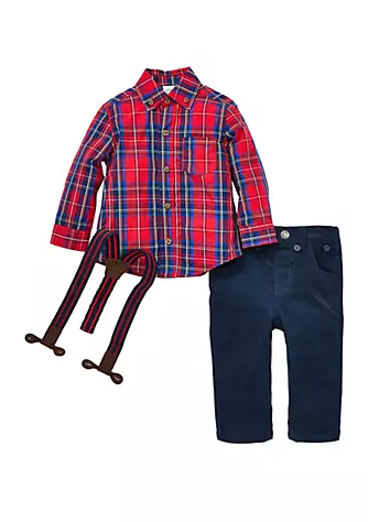 Red Plaid Woven Pant Sets