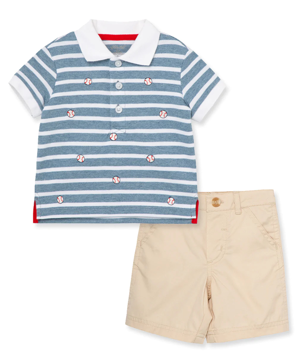 Baseball Polo Short Set  Tan