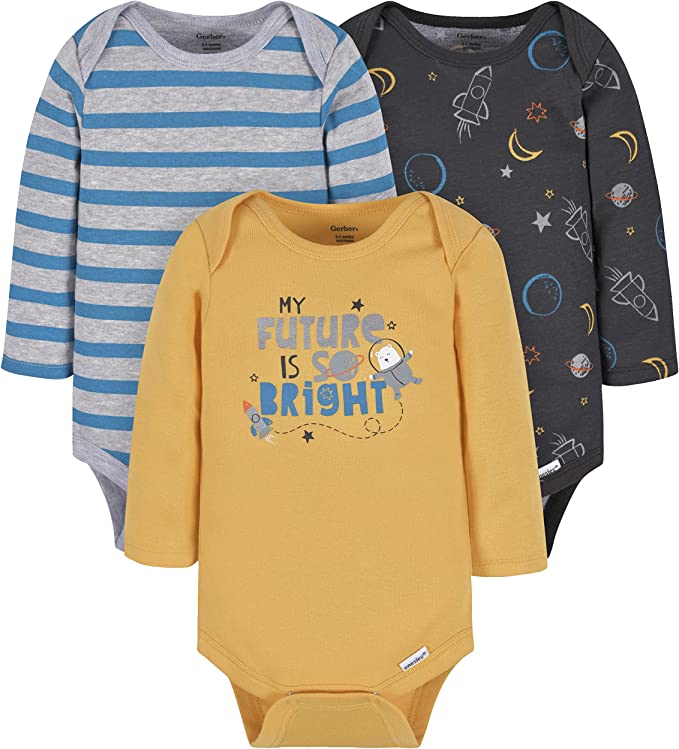 GERBER 3PK LS ONESIES SPACE