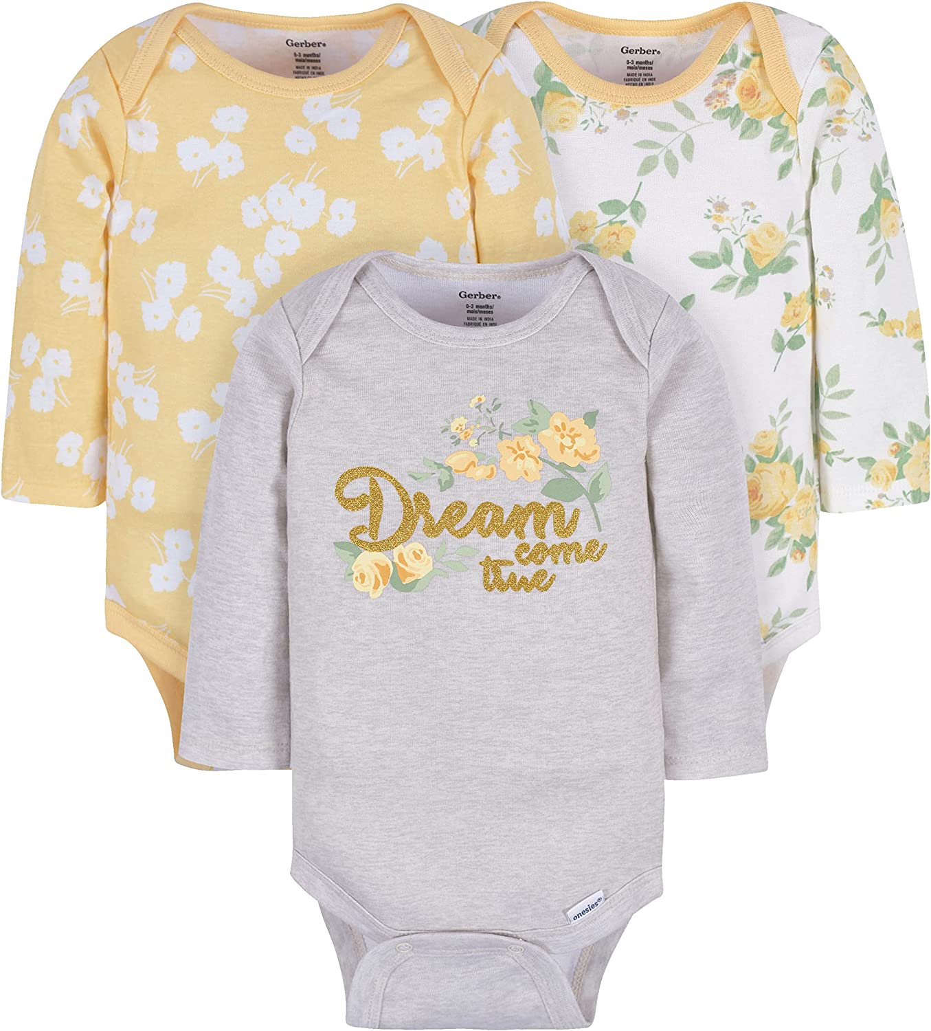 GERBER 3PK LS ONESIES DREAM