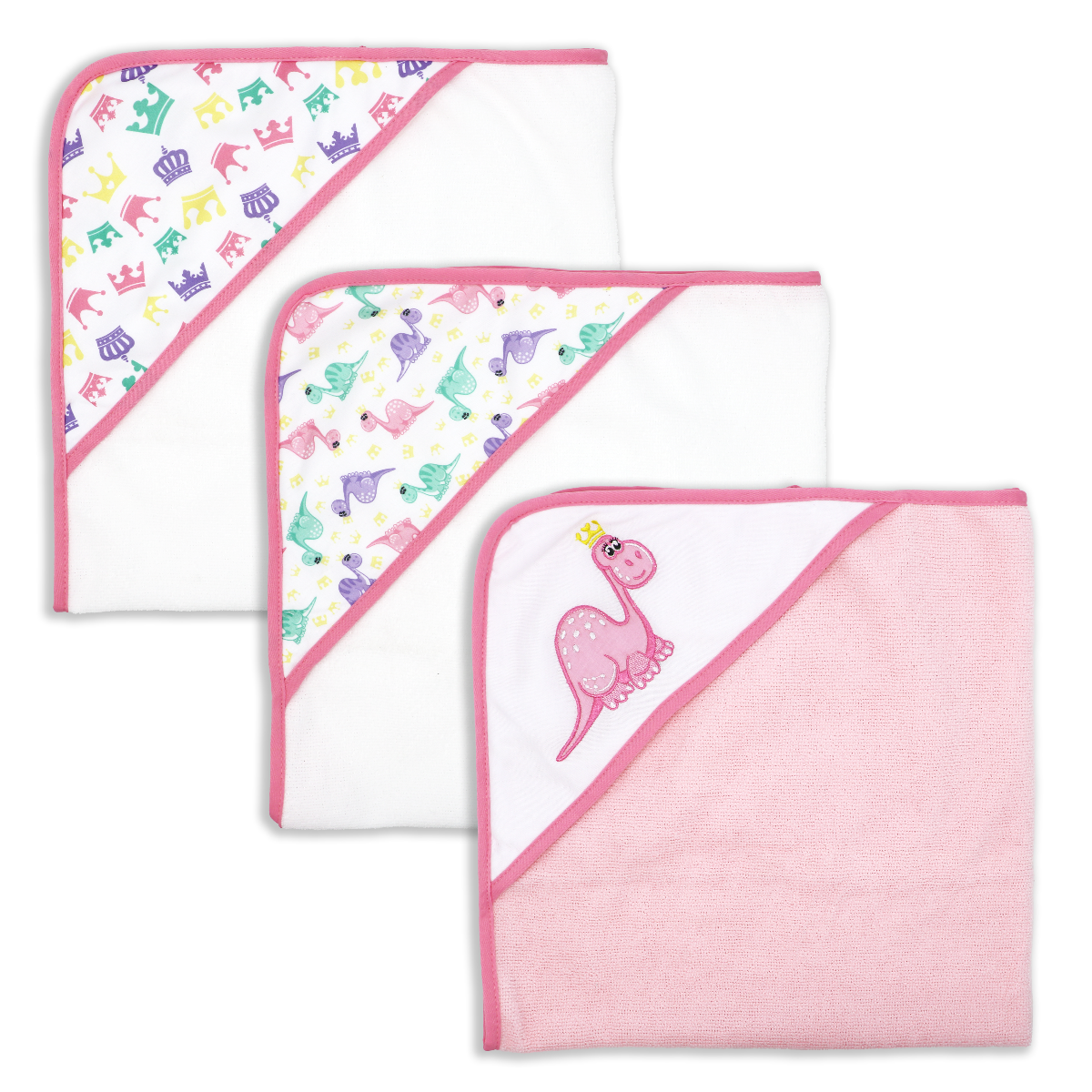 3PK HOODED TOWEL DINO PRINCESS