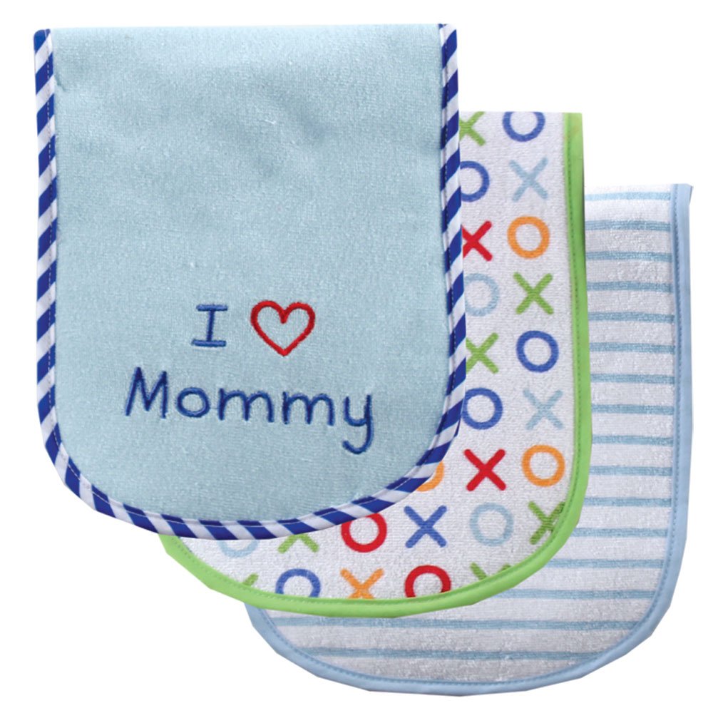 I Love Burp Cloth 3Pk  Blue Mom