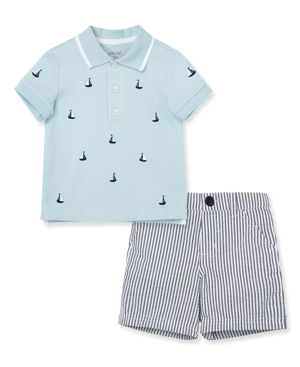 Sailboat Polo Short Set  Blue