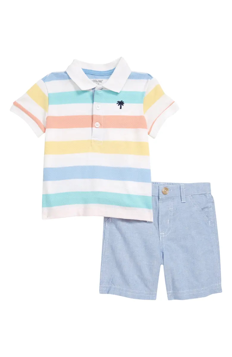 Stripe Polo Short Set  Blue
