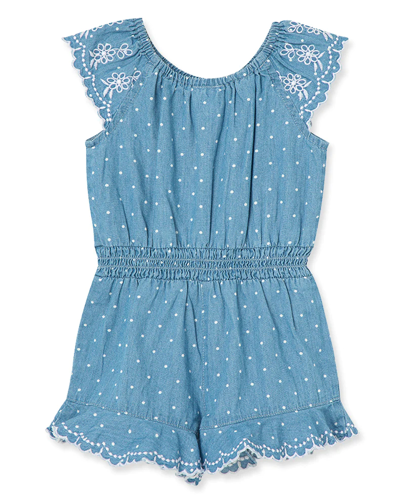 Chambray Woven Romper  Blue