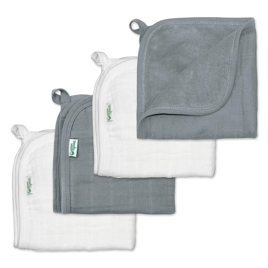 Muslin Washcloth 4pk Gray/wht