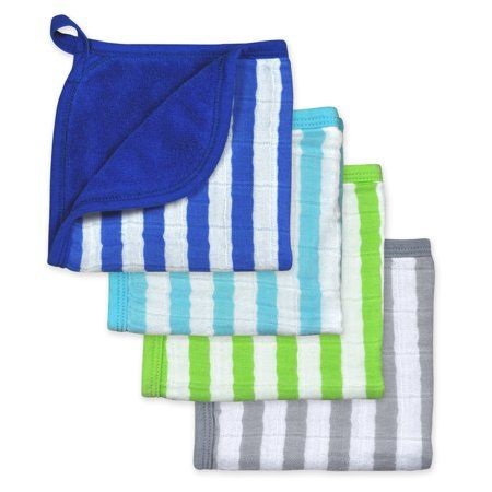 4pk Muslin Washcloths Blue