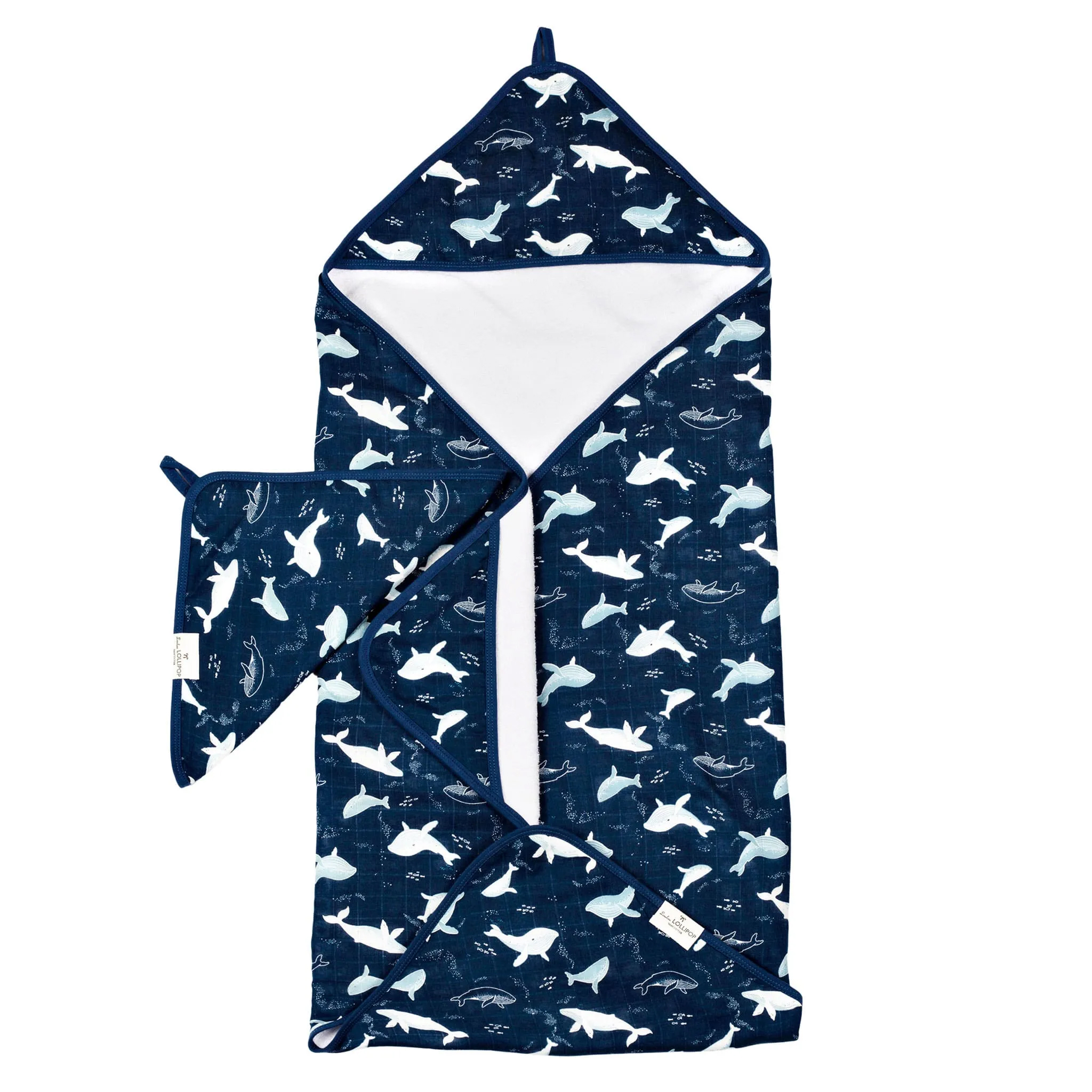 Muslin Hooded Towel Set Whales