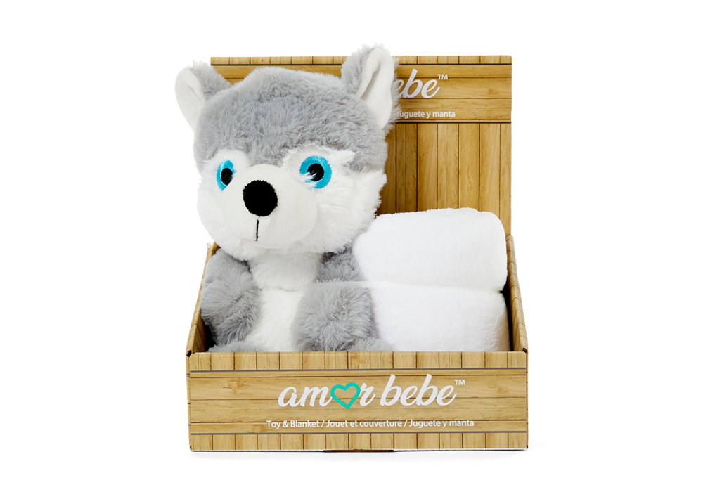 Grey Wolf Toy w Blanket