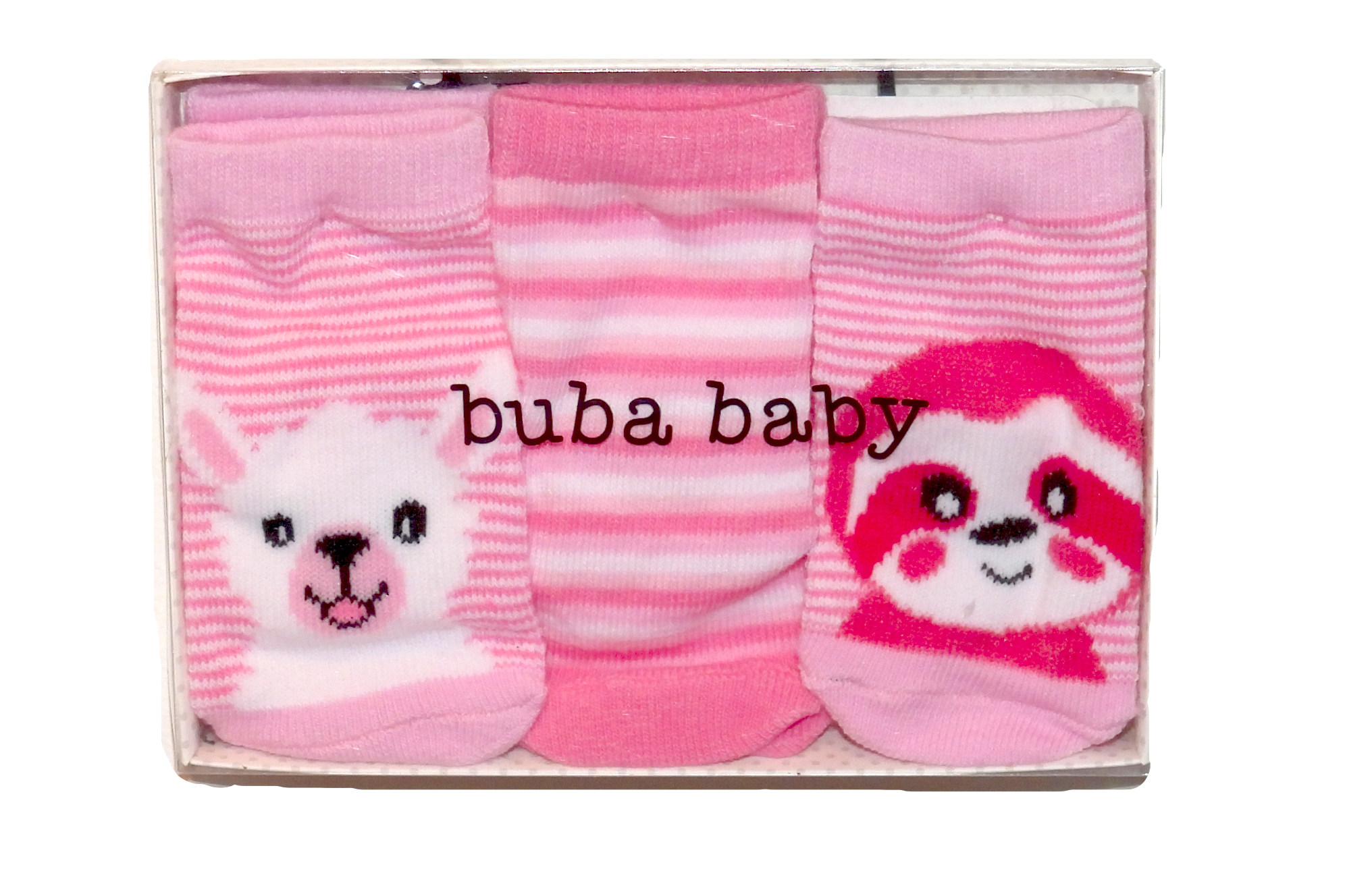 3PK Animal Faces Socks Pink