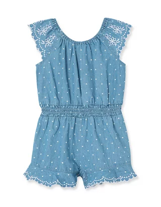 Chambray Woven Romper  Blue