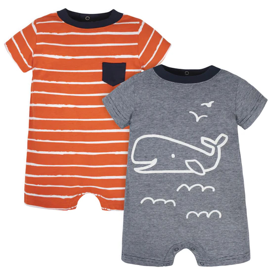 GERBER 2PK ROMPERS WHALE