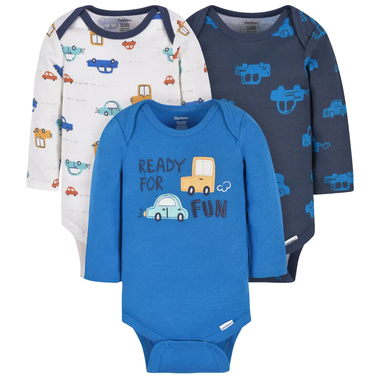 GERBER 3PK LS ONESIES CARS