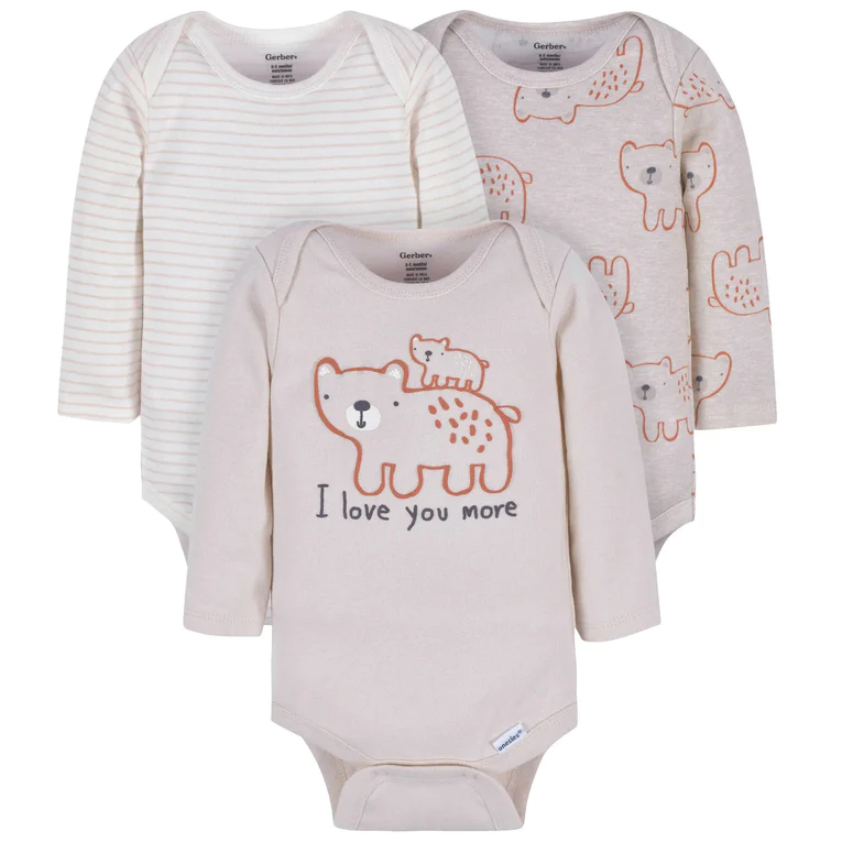 GERBER 3PK LS ONESIES BEAR