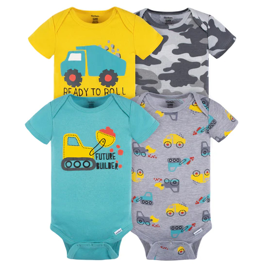 GERBER 4PK ONESIES TRUCKS