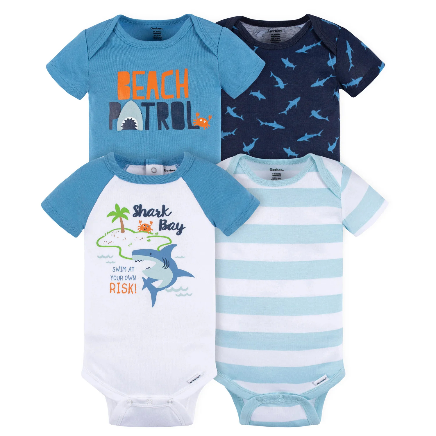 GERBER 4PK ONESIES SHARK