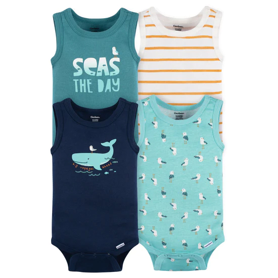 GERBER 4PK ONESIES WHALE