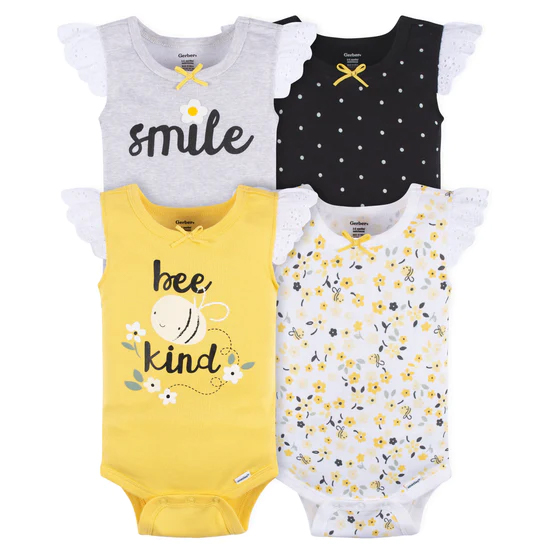 GERBER 4PK ONESIES BEE KIND