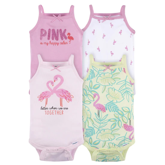 GERBER 4PK ONESIES FLAMINGOS
