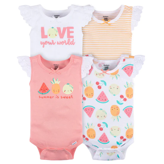 GERBER 4PK ONESIES FRUIT