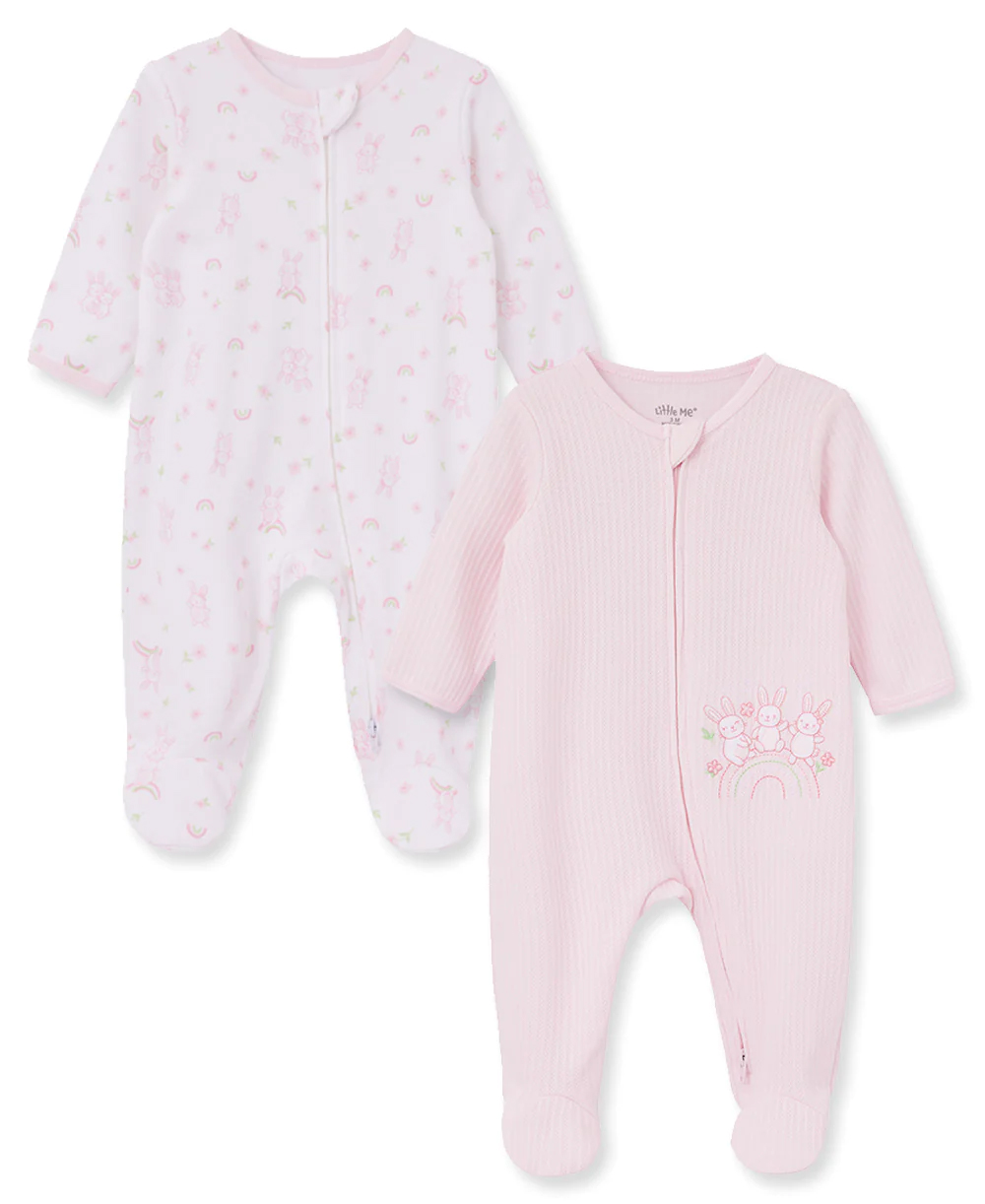 Bunny Fun 2pk Footies Pink
