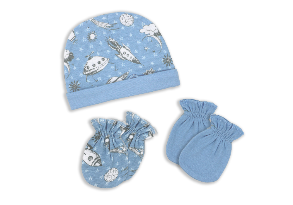 Blue Space 3pk Hat and Mitt Set