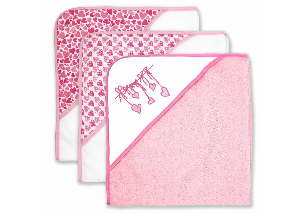 3pk Hooded Towel Hearts